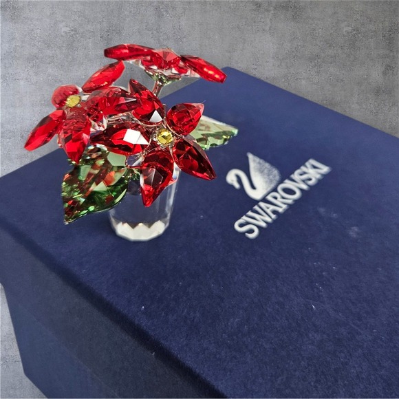 Swarovski Crystal Holiday Poinsettia Flower Tree in Vase Figurine #5291023 - Picture 1 of 9